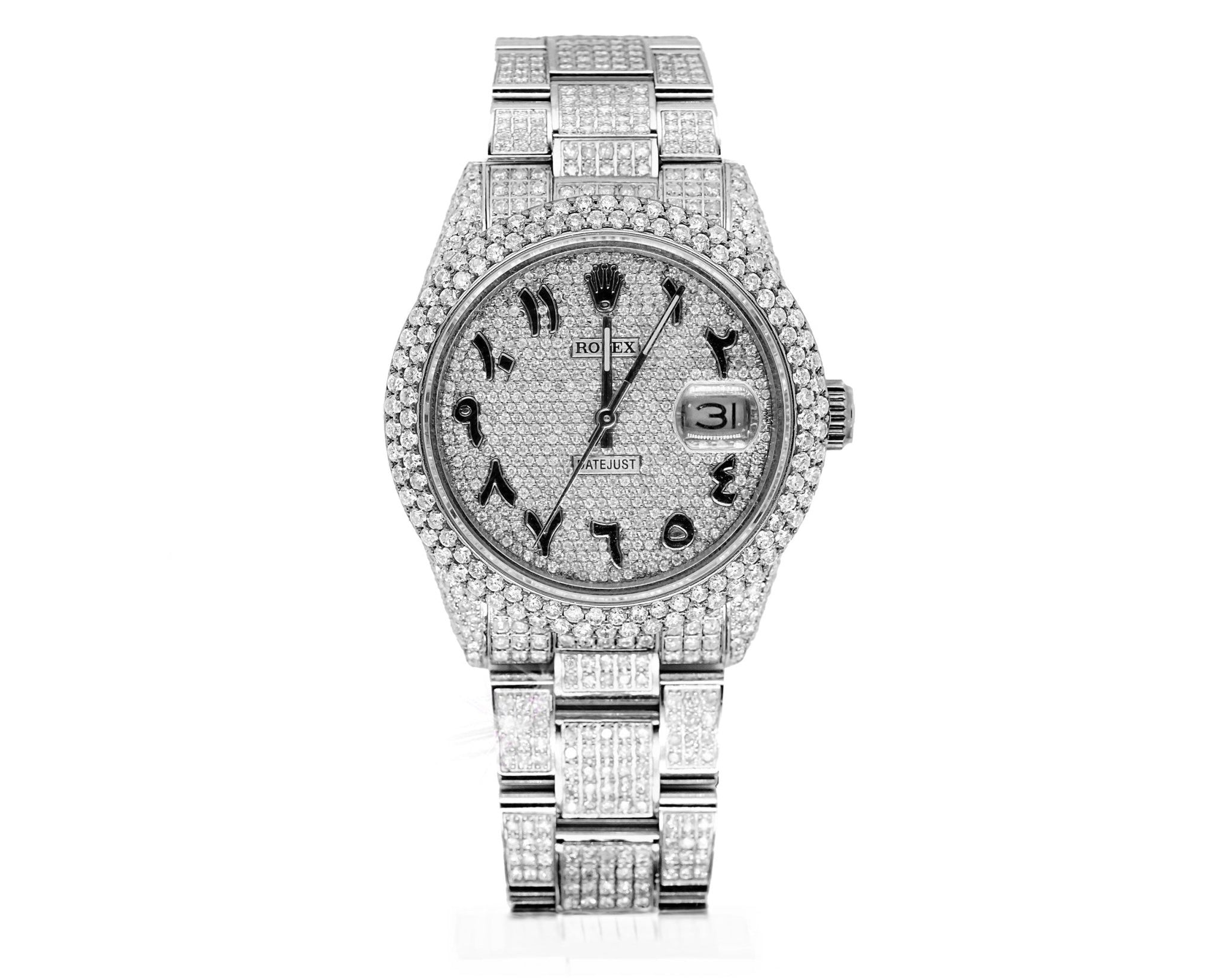 Rolex 36mm Datejust Full Diamonds - Custom Arabic Dial 11.0ct - Mr. Alex Jewelry