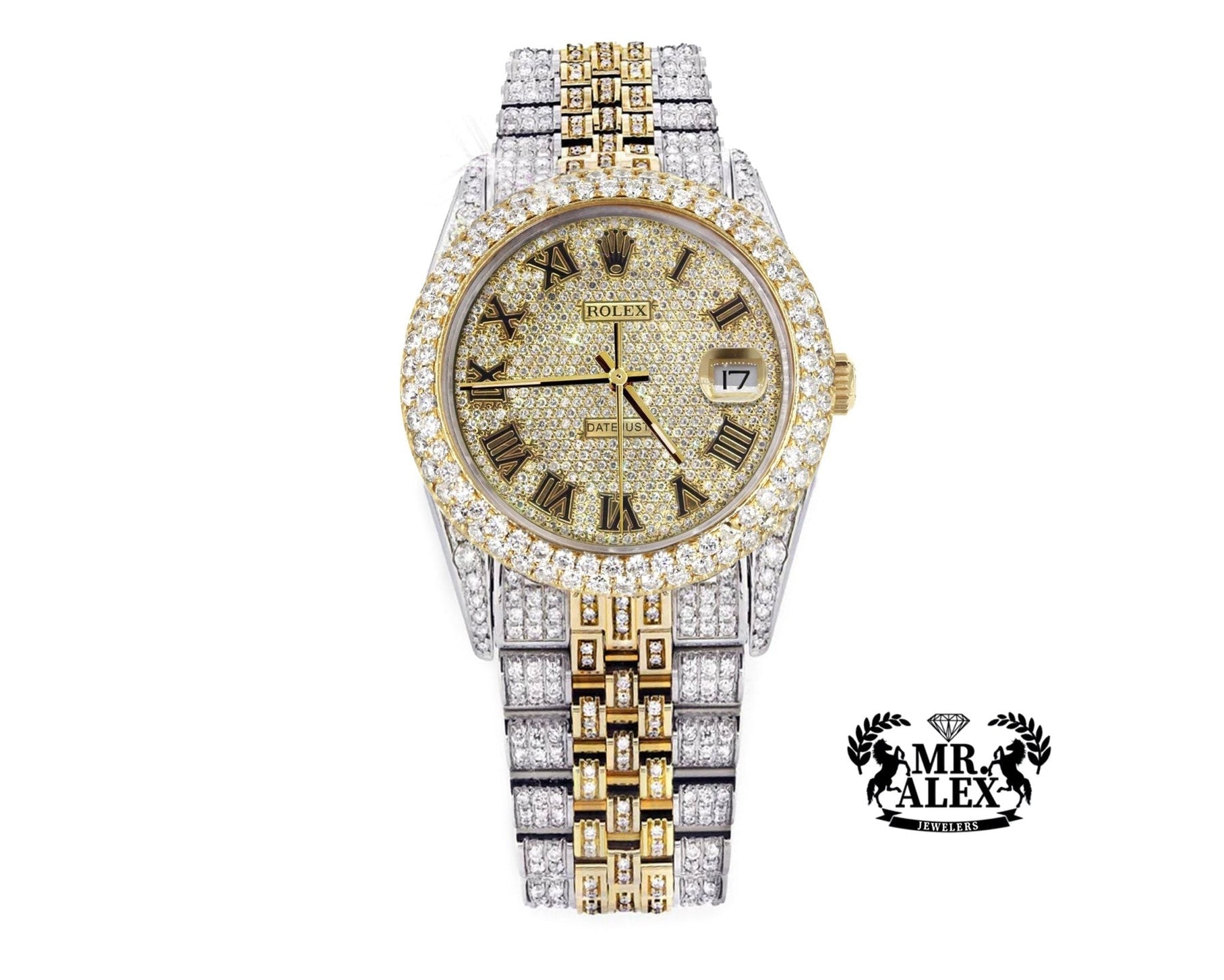 Rolex 36mm Datejust Full Diamonds - Custom Roman Dial 11.0ct - Mr. Alex Jewelry