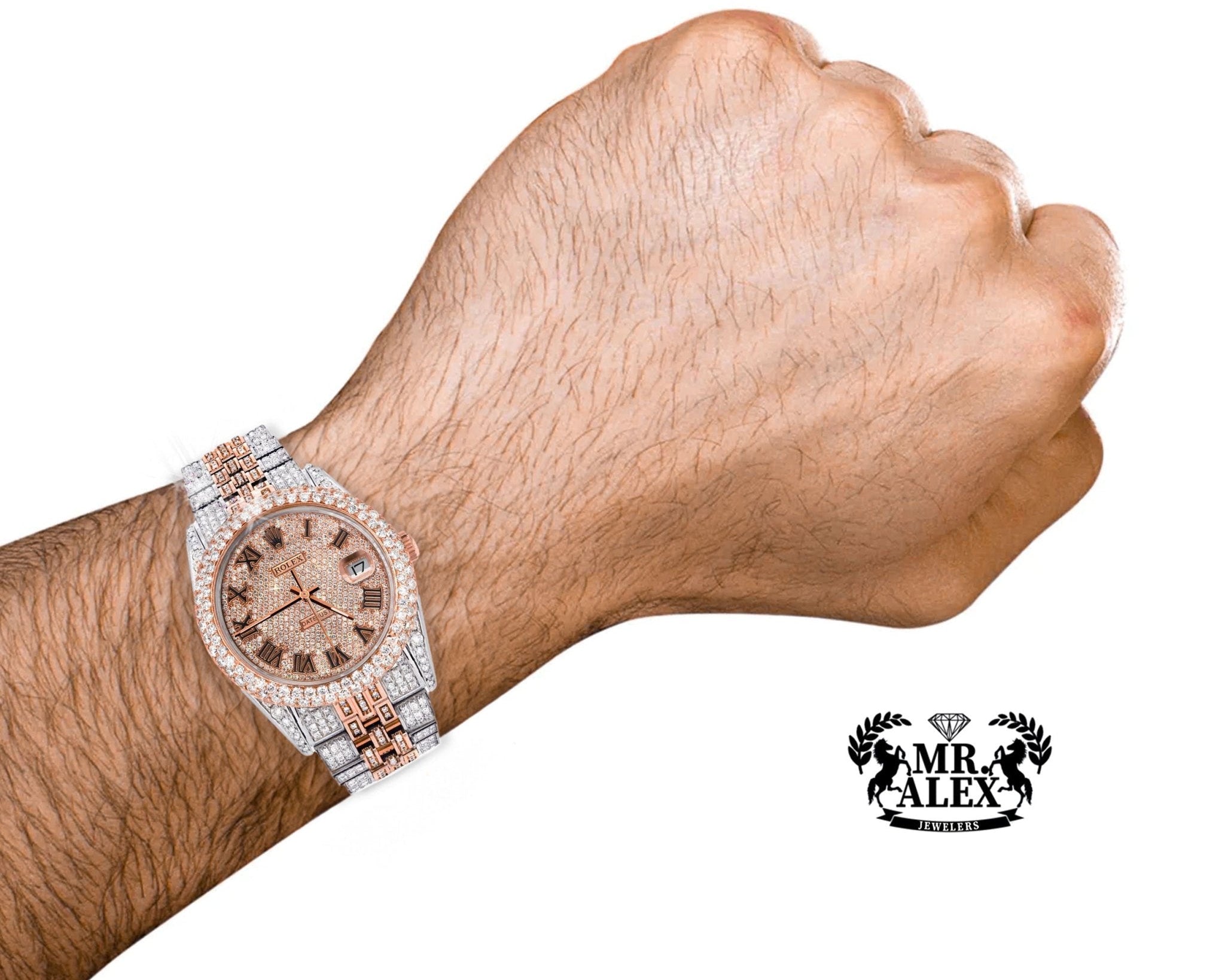Rolex 36mm Datejust Full Diamonds - Roman Number Dial 11.0ct - Mr. Alex Jewelry