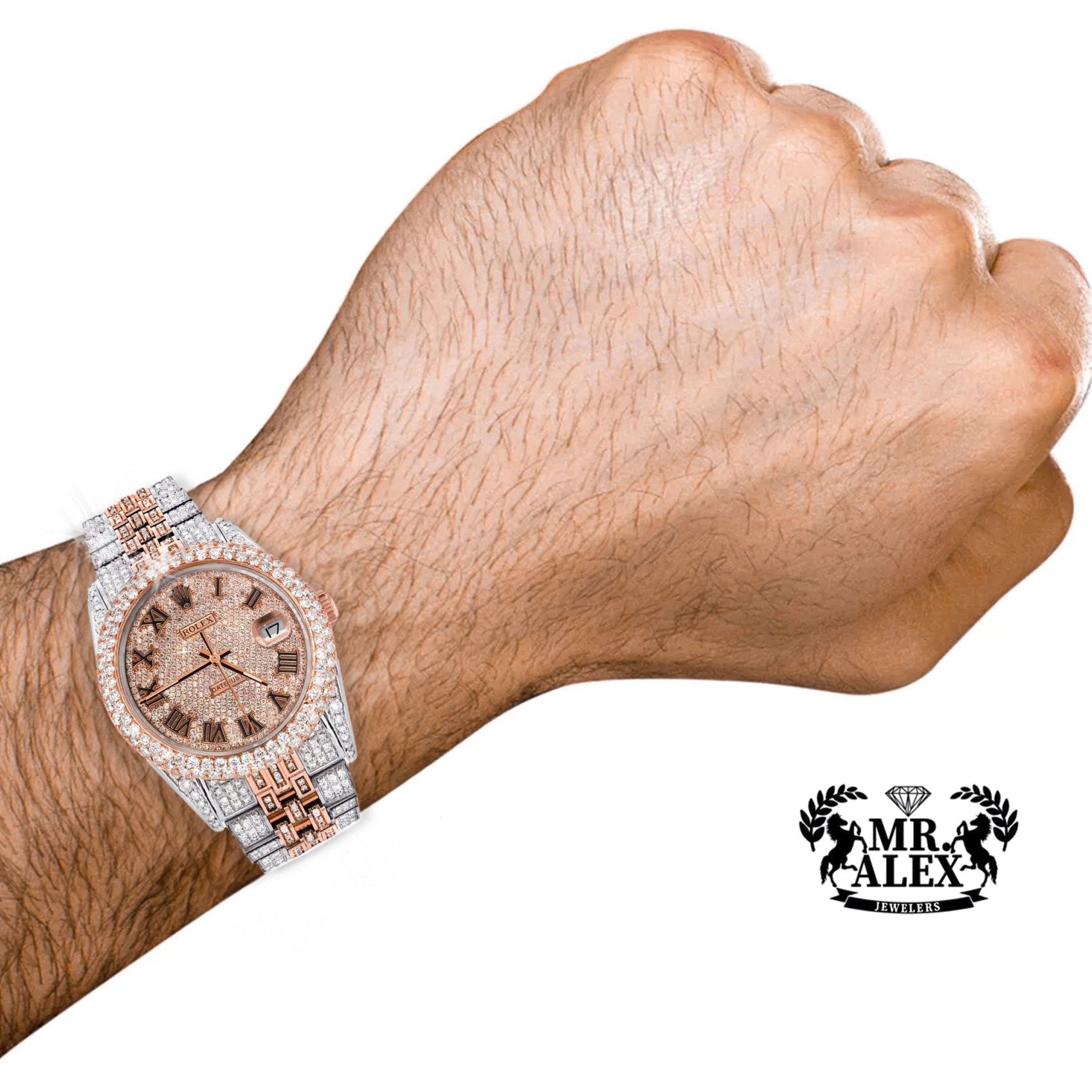 Rolex 36mm Datejust Full Diamonds - Roman Number Dial 11.0ct - Mr. Alex Jewelry