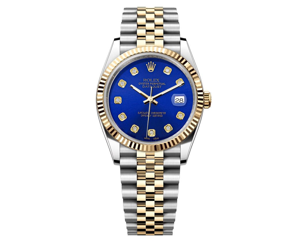 Rolex Date-Just 36mm Jubilee 2 Tone-Blue Gem Dial - Mr. Alex Jewelry