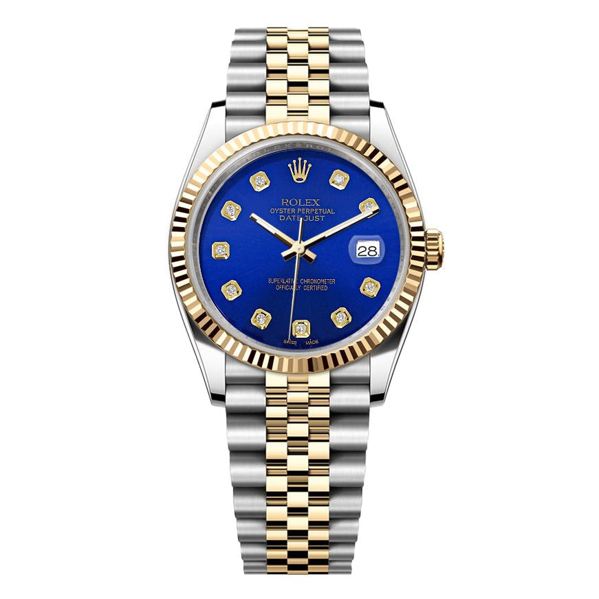 Rolex Date-Just 36mm Jubilee 2 Tone-Blue Gem Dial - Mr. Alex Jewelry
