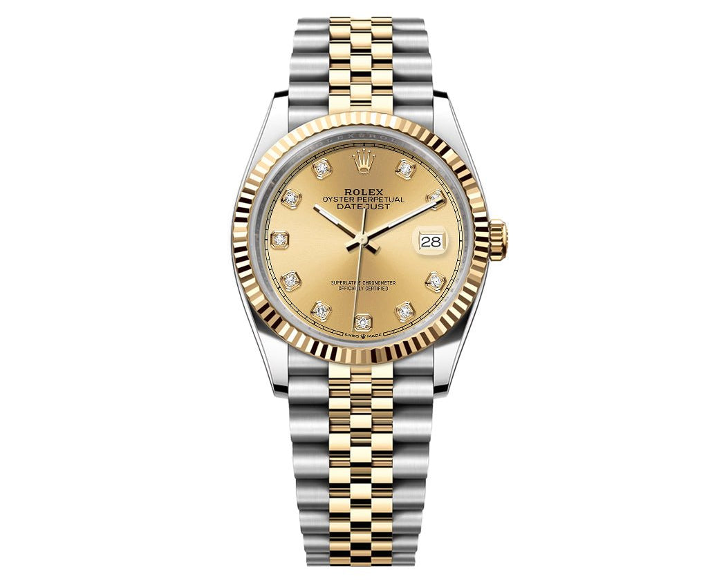 Rolex Date-Just 36mm Jubilee 2 Tone-Champagne Gem Dial - Mr. Alex Jewelry