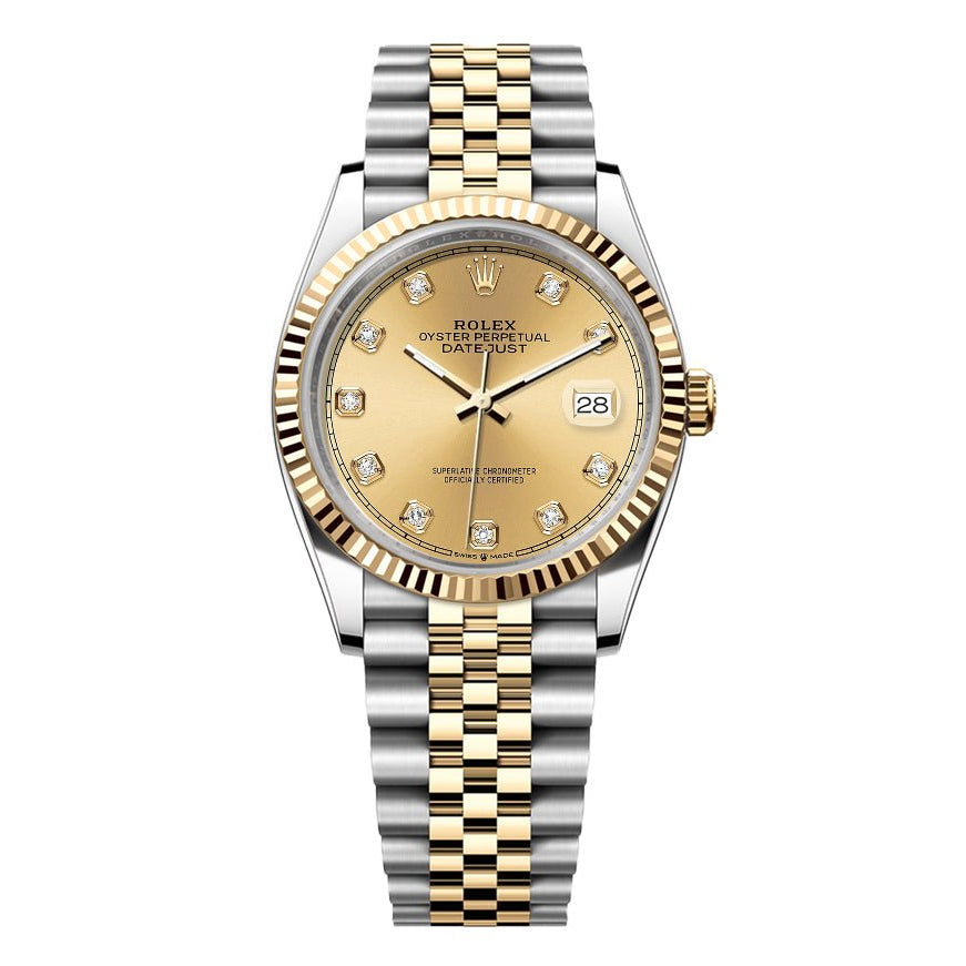 Rolex Date-Just 36mm Jubilee 2 Tone-Champagne Gem Dial - Mr. Alex Jewelry
