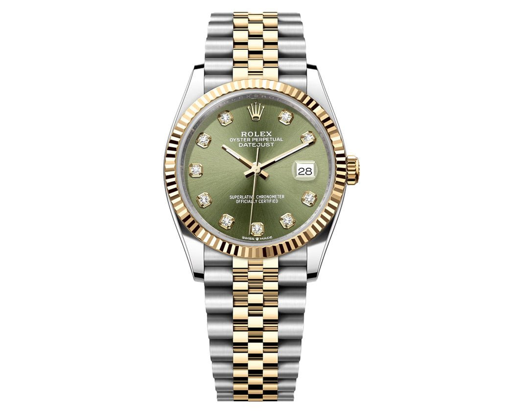 Rolex Date-Just 36mm Jubilee 2 Tone-Green Gem Dial - Mr. Alex Jewelry