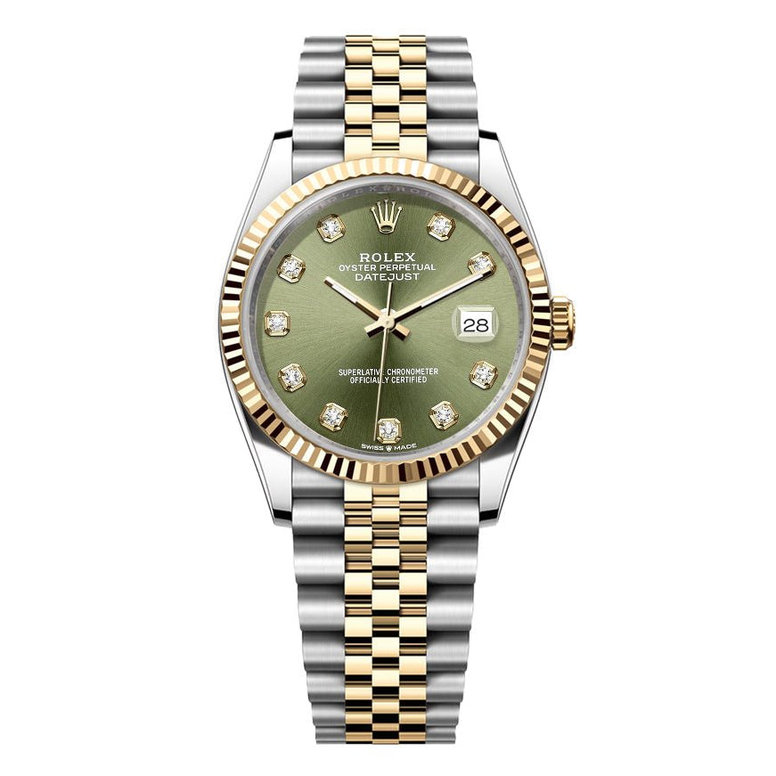 Rolex Date-Just 36mm Jubilee 2 Tone-Green Gem Dial - Mr. Alex Jewelry