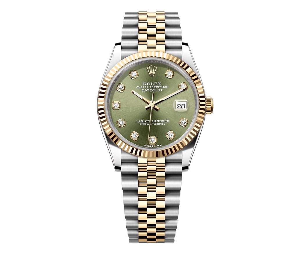 Rolex Date-Just 36mm Jubilee 2 Tone-Green Gem Dial - Mr. Alex Jewelry