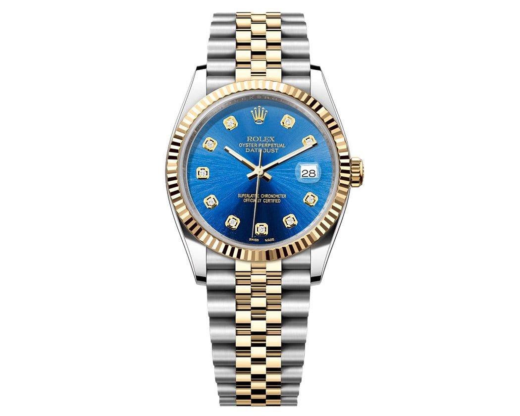 Rolex Date-Just 36mm Jubilee 2 Tone-Light Blue Gem Dial - Mr. Alex Jewelry