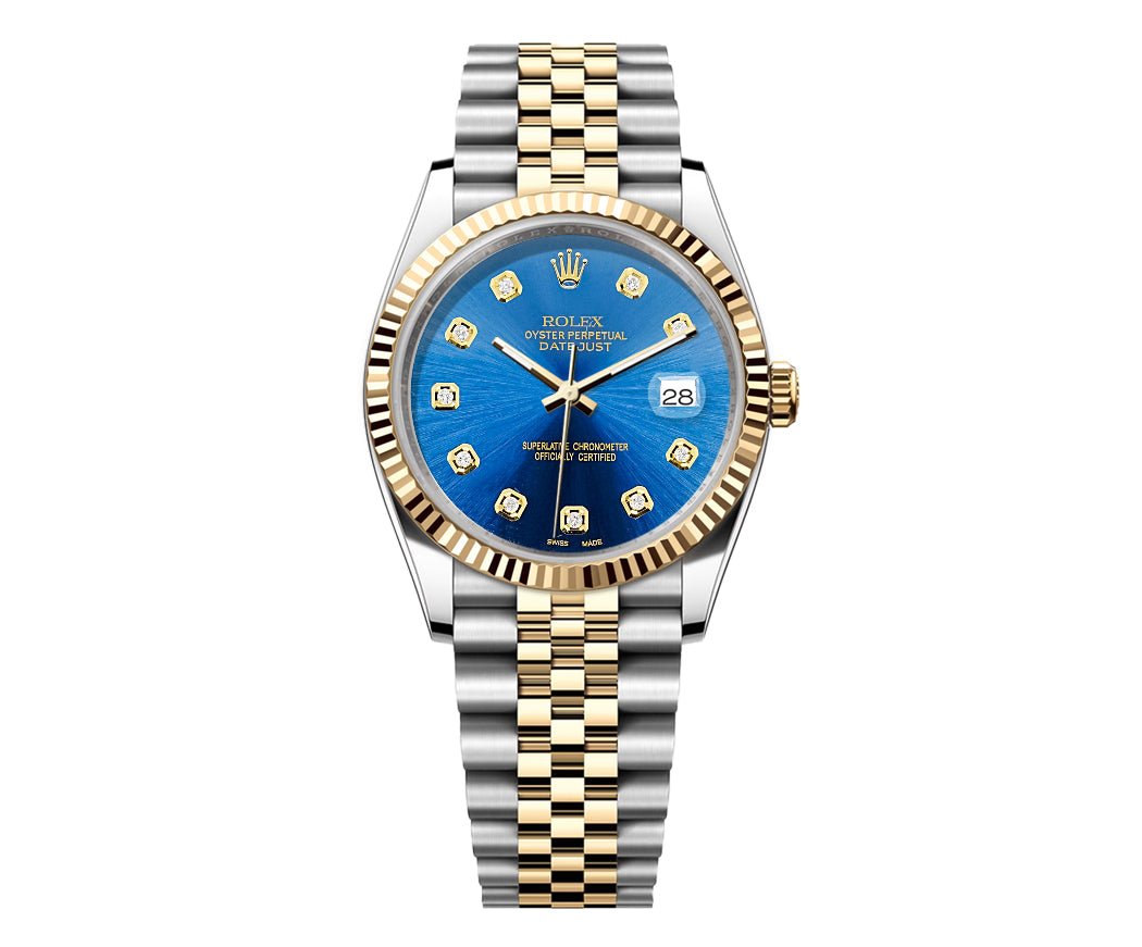 Rolex Date-Just 36mm Jubilee 2 Tone-Light Blue Gem Dial - Mr. Alex Jewelry