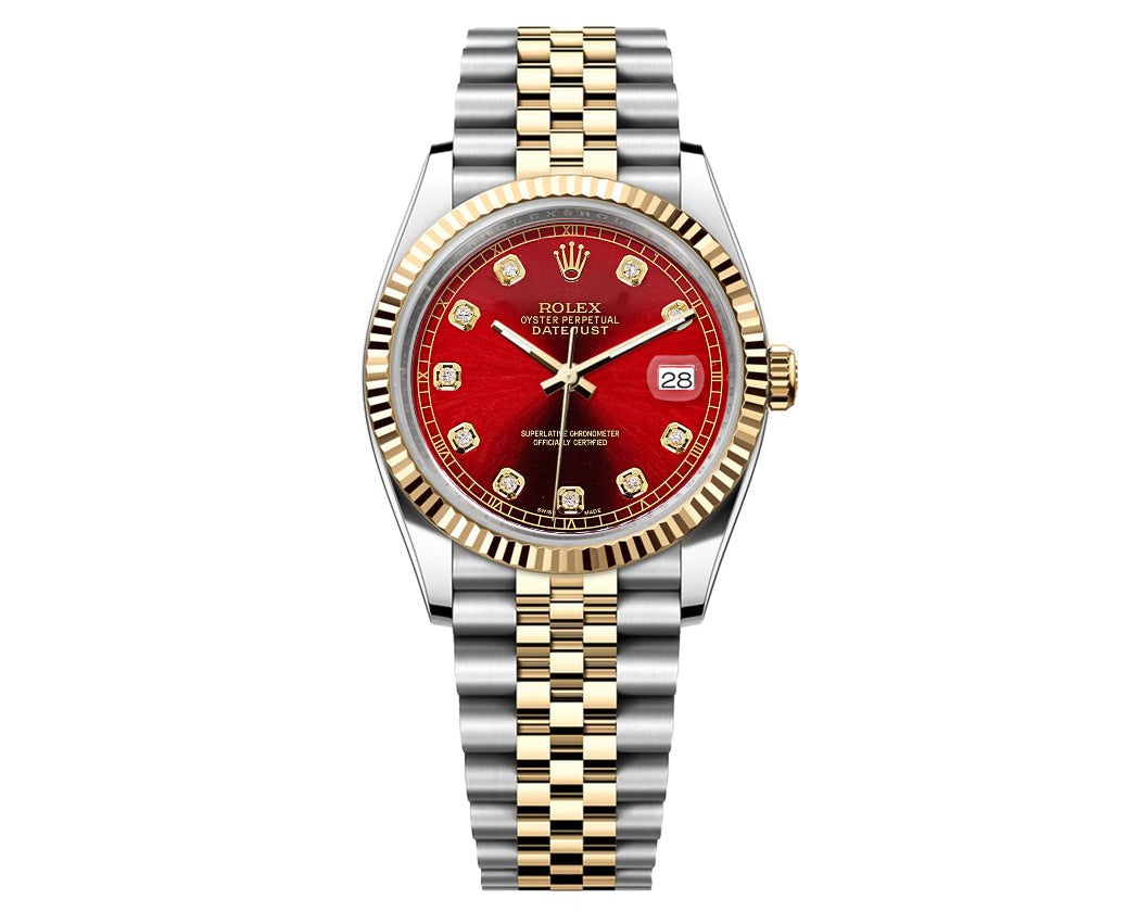 Rolex Date-Just 36mm Jubilee 2 Tone-Red Gem Dial - Mr. Alex Jewelry