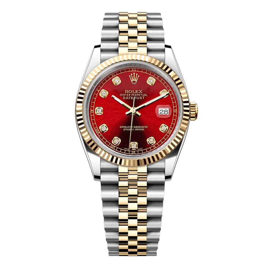Rolex Date-Just 36mm Jubilee 2 Tone-Red Gem Dial - Mr. Alex Jewelry