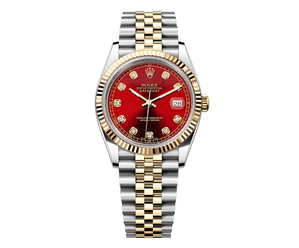 Rolex Date-Just 36mm Jubilee 2 Tone-Red Gem Dial - Mr. Alex Jewelry