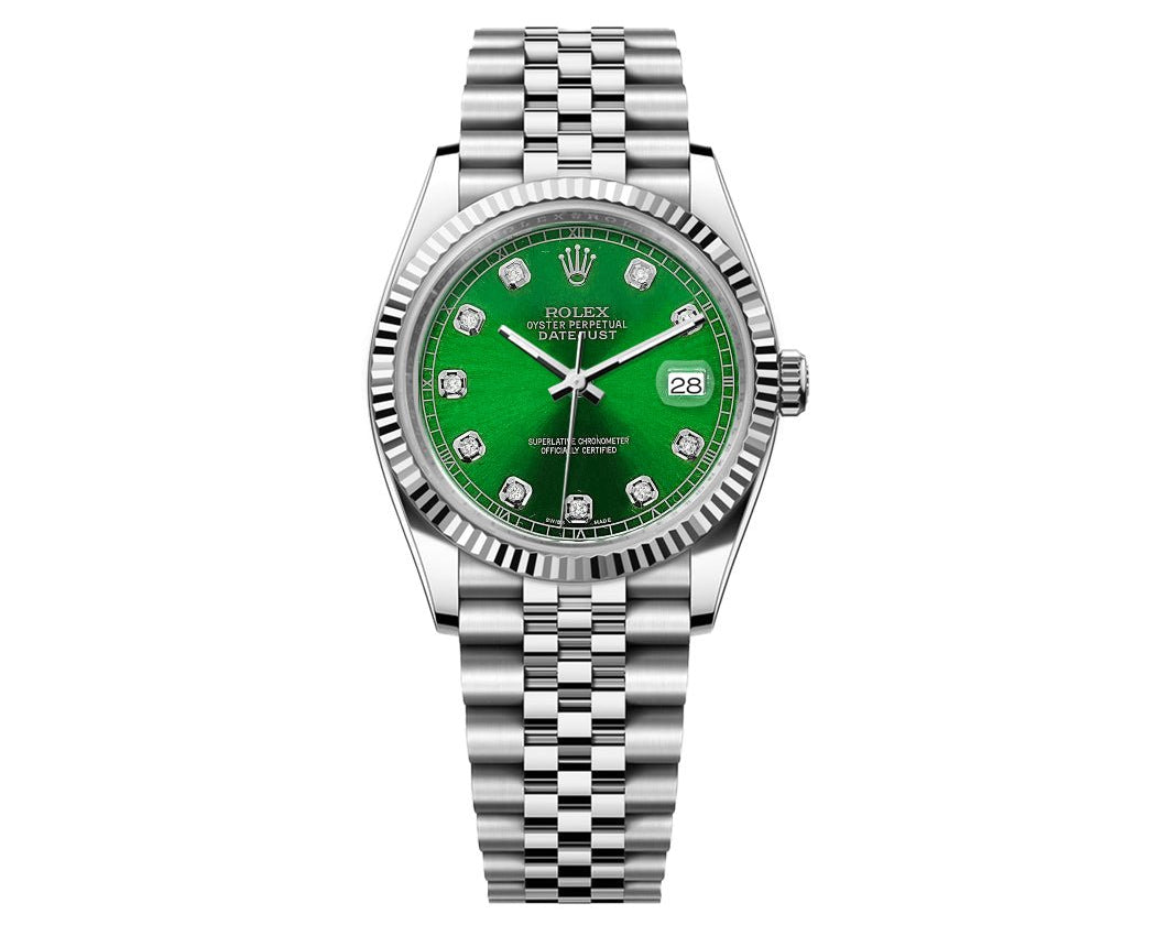 Rolex Date-Just 36mm Jubilee SS - Green Gem Dial - Mr. Alex Jewelry