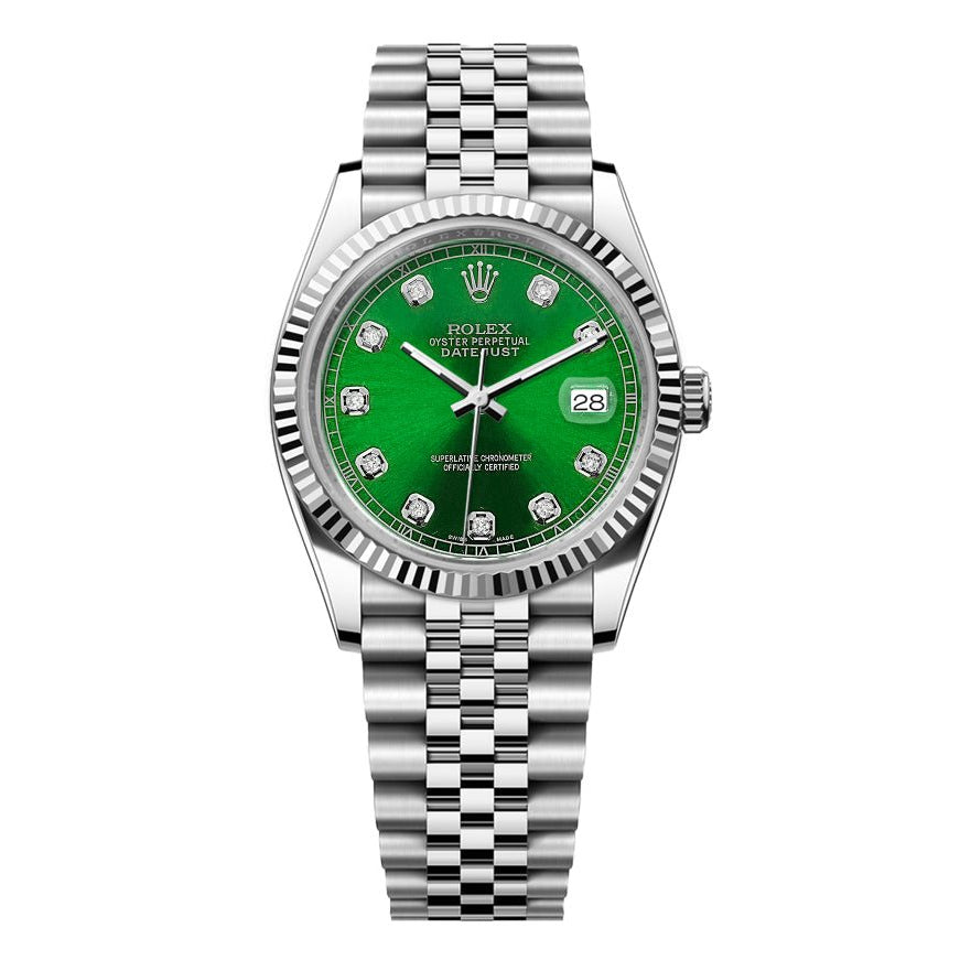 Rolex Date-Just 36mm Jubilee SS - Green Gem Dial - Mr. Alex Jewelry