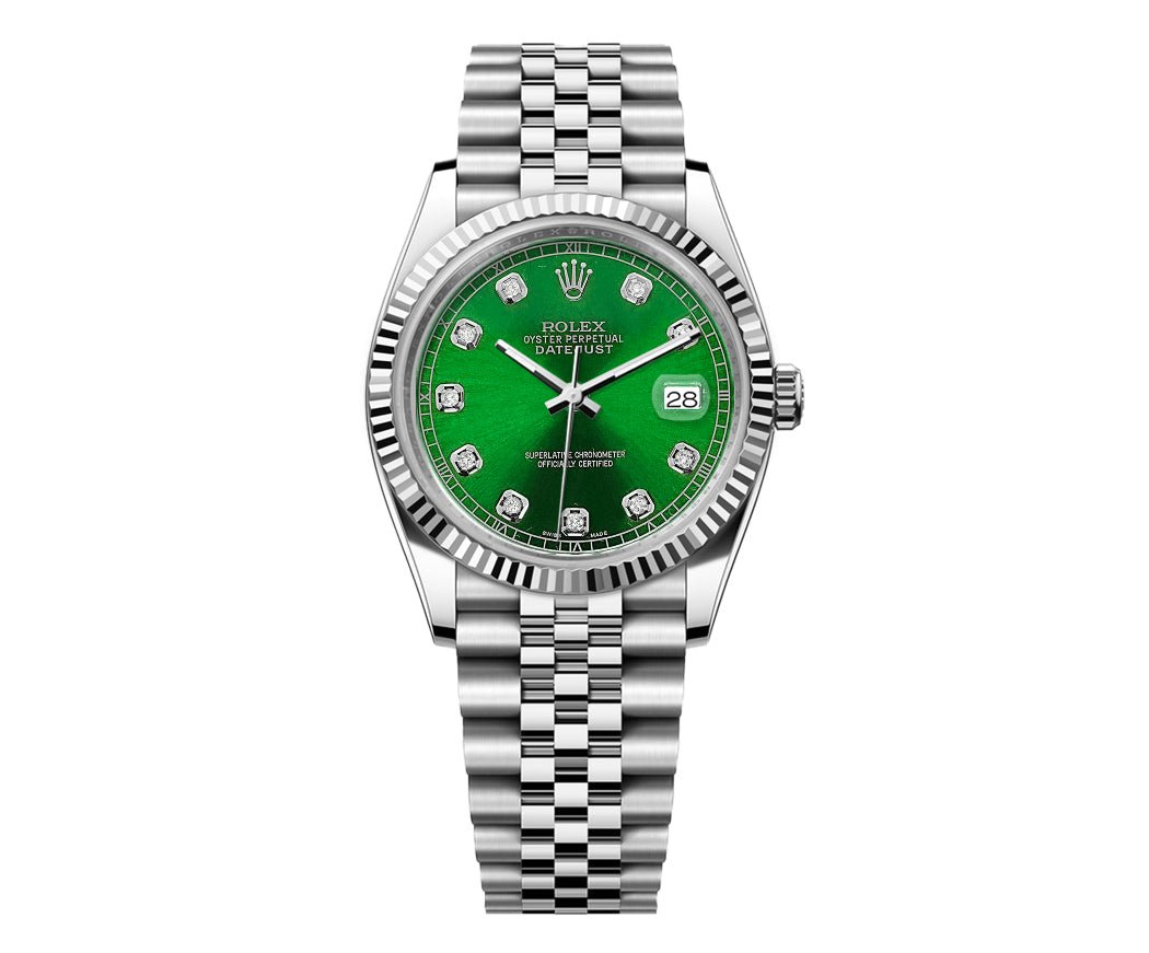 Rolex Date-Just 36mm Jubilee SS - Green Gem Dial - Mr. Alex Jewelry