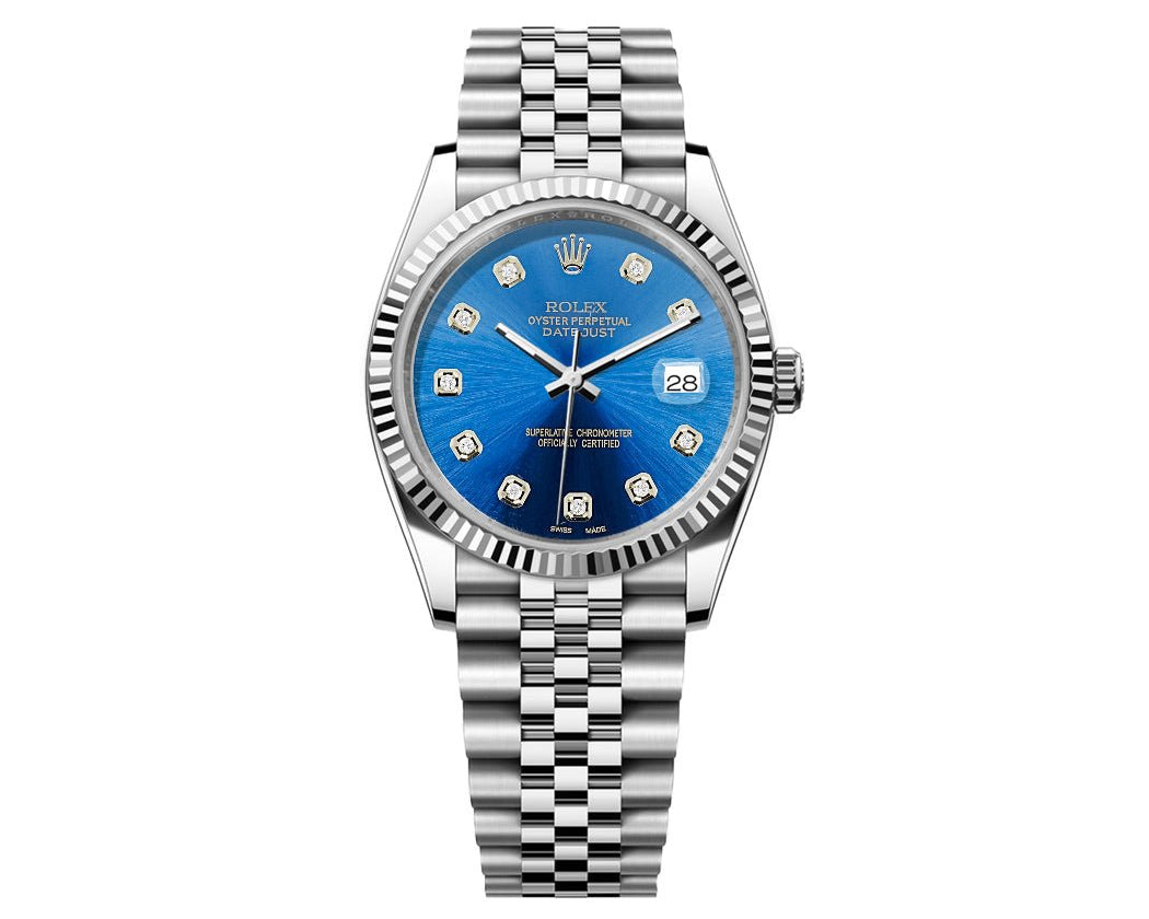 Rolex Date-Just 36mm Jubilee SS - Light Blue Gem Dial - Mr. Alex Jewelry