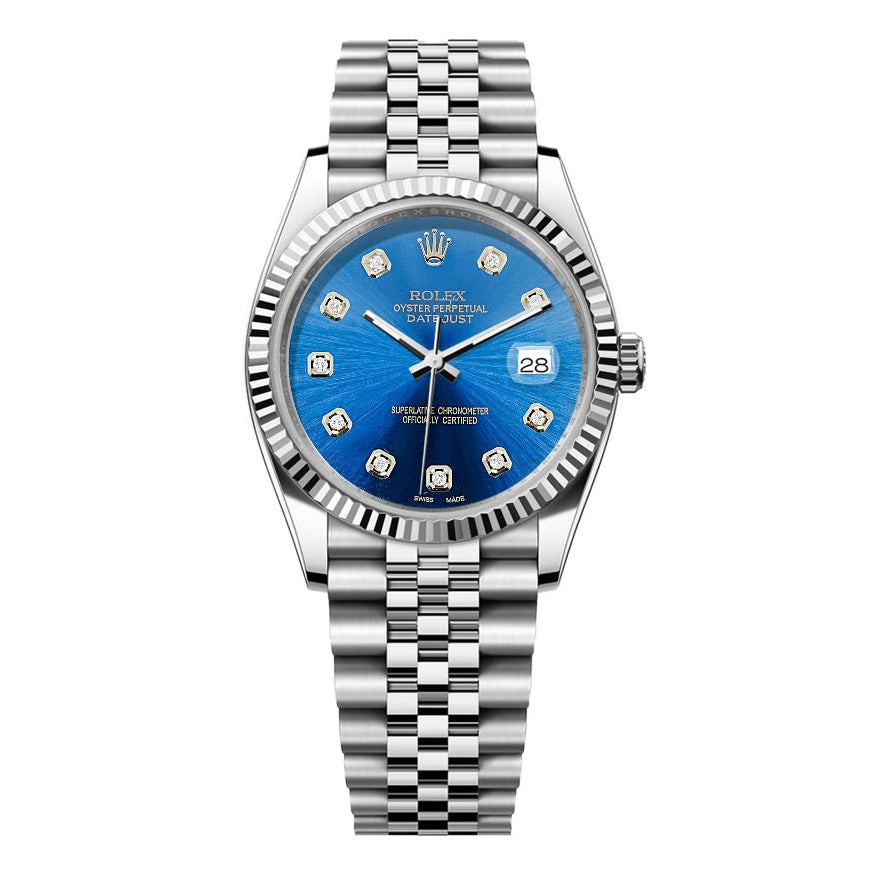 Rolex Date-Just 36mm Jubilee SS - Light Blue Gem Dial - Mr. Alex Jewelry