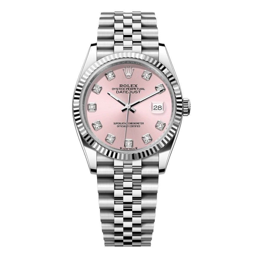 Rolex Date-Just 36mm Jubilee SS - Pink Gem Dial - Mr. Alex Jewelry