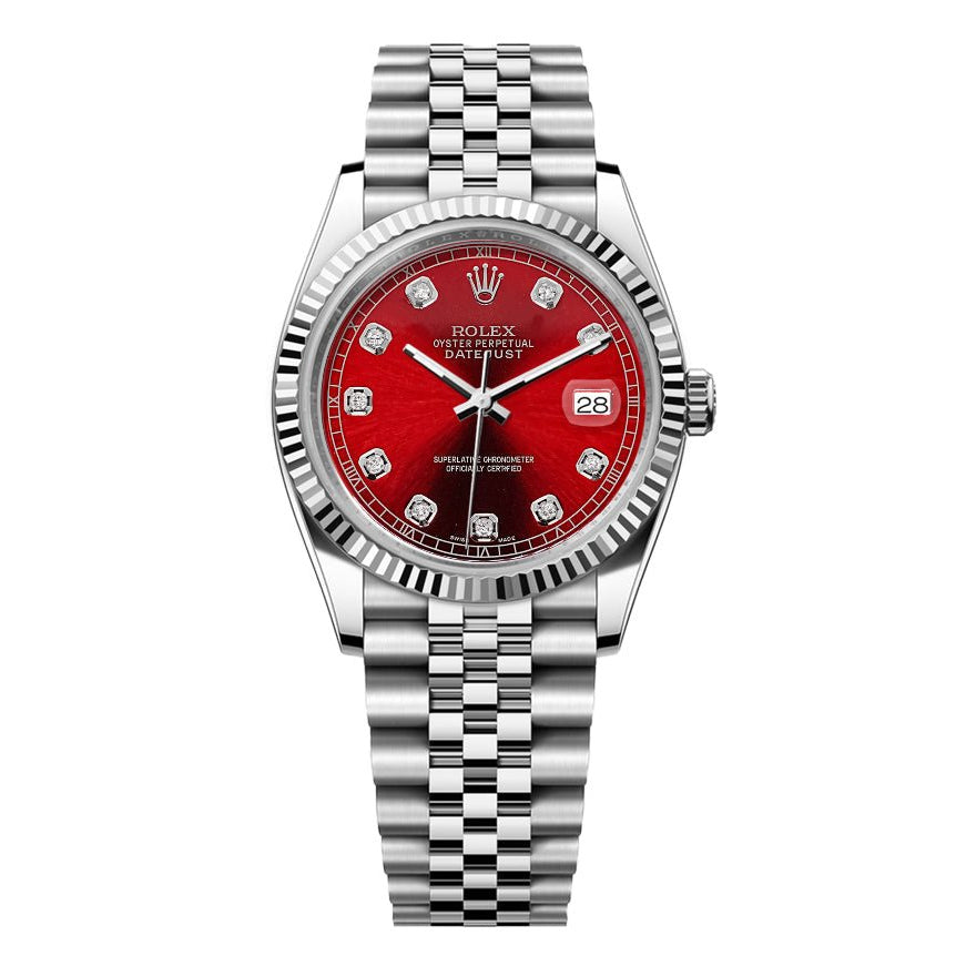 Rolex Date-Just 36mm Jubilee SS - Red Gem Dial - Mr. Alex Jewelry