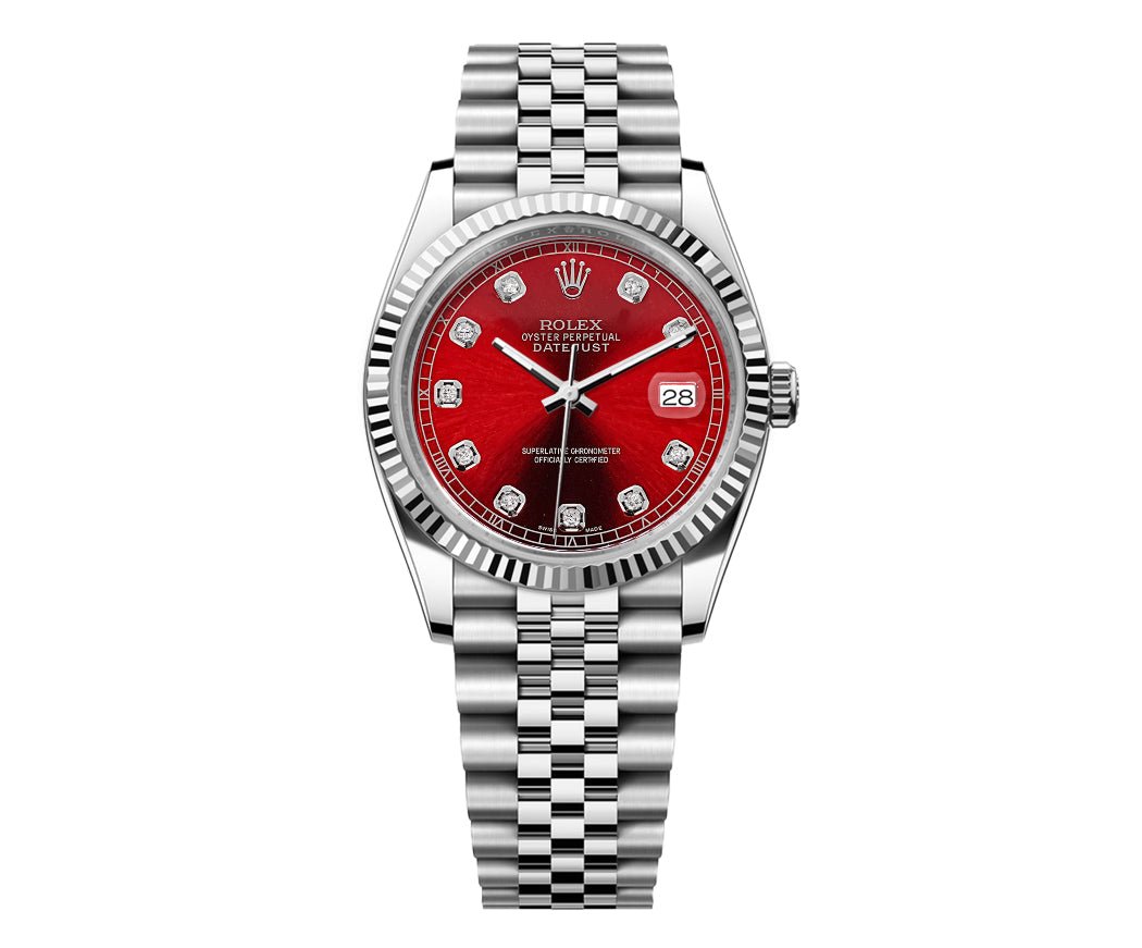 Rolex Date-Just 36mm Jubilee SS - Red Gem Dial - Mr. Alex Jewelry