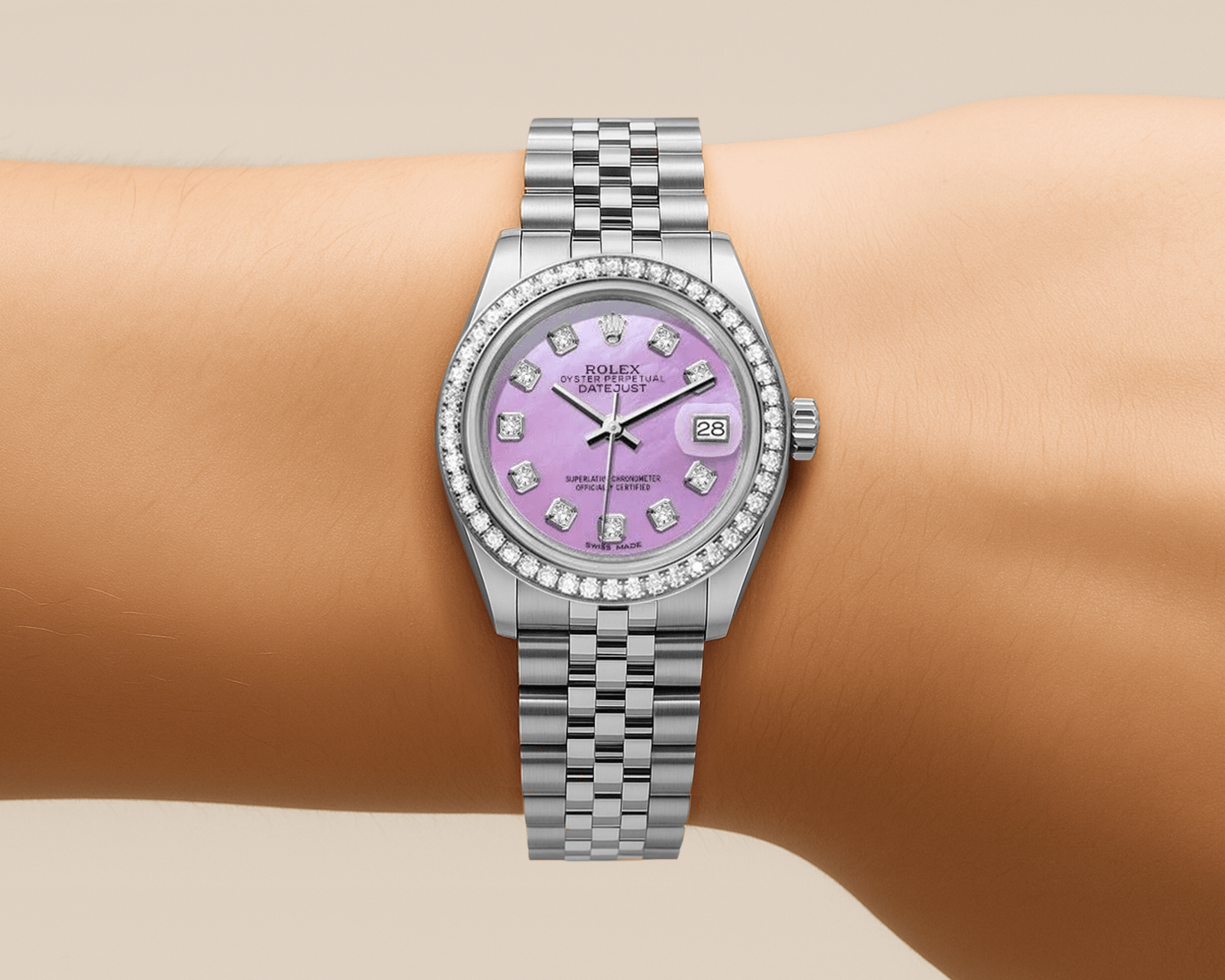 Rolex DateJust 26mm Mop Purple Dial - Diamond Bezel 1.50ct - Mr. Alex Jewelry
