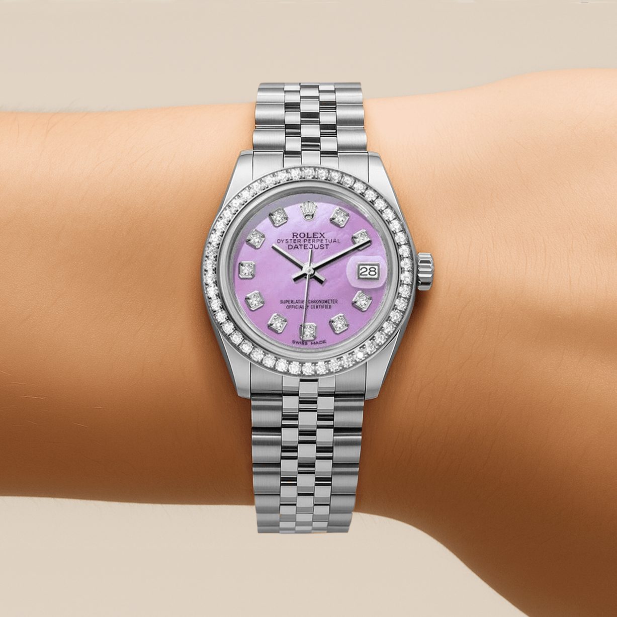 Rolex DateJust 26mm Mop Purple Dial - Diamond Bezel 1.50ct - Mr. Alex Jewelry