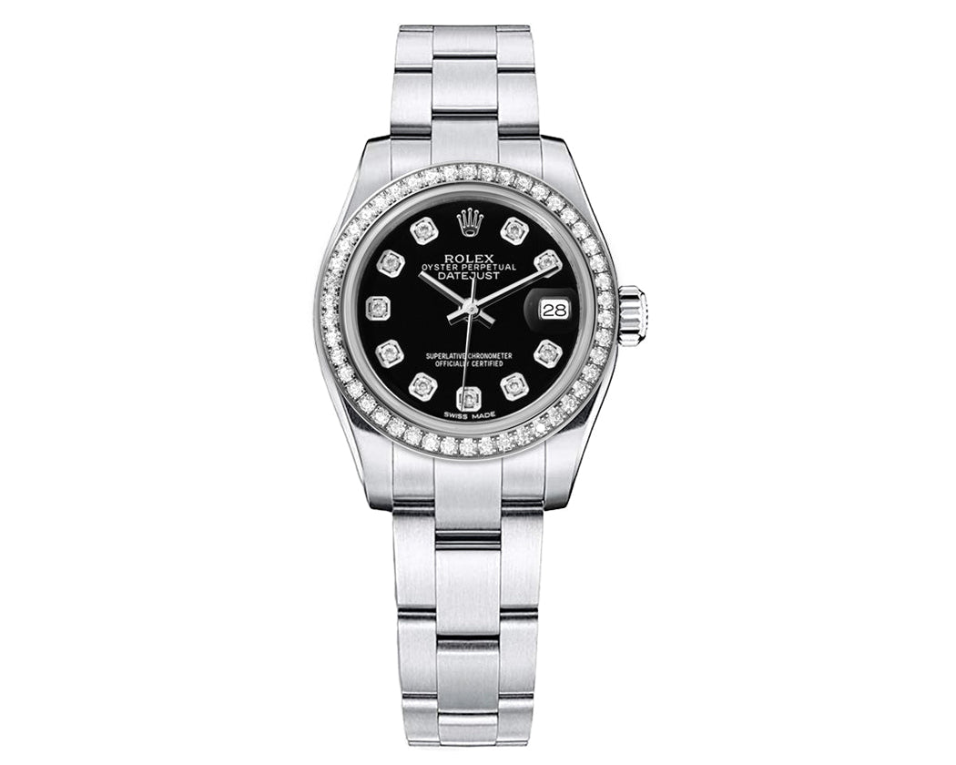 Rolex DateJust 26mm Oyster Black Dial - Diamond Bezel 1.50ct - Mr. Alex Jewelry