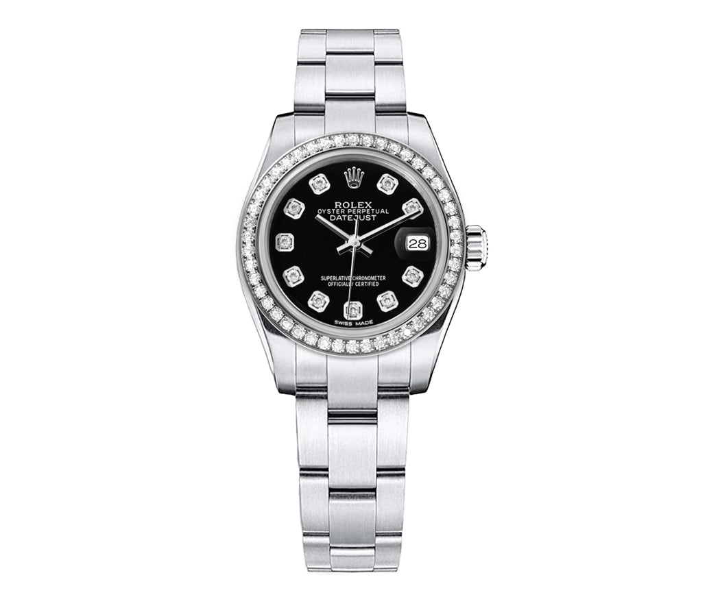 Rolex DateJust 26mm Oyster Black Dial - Diamond Bezel 1.50ct - Mr. Alex Jewelry