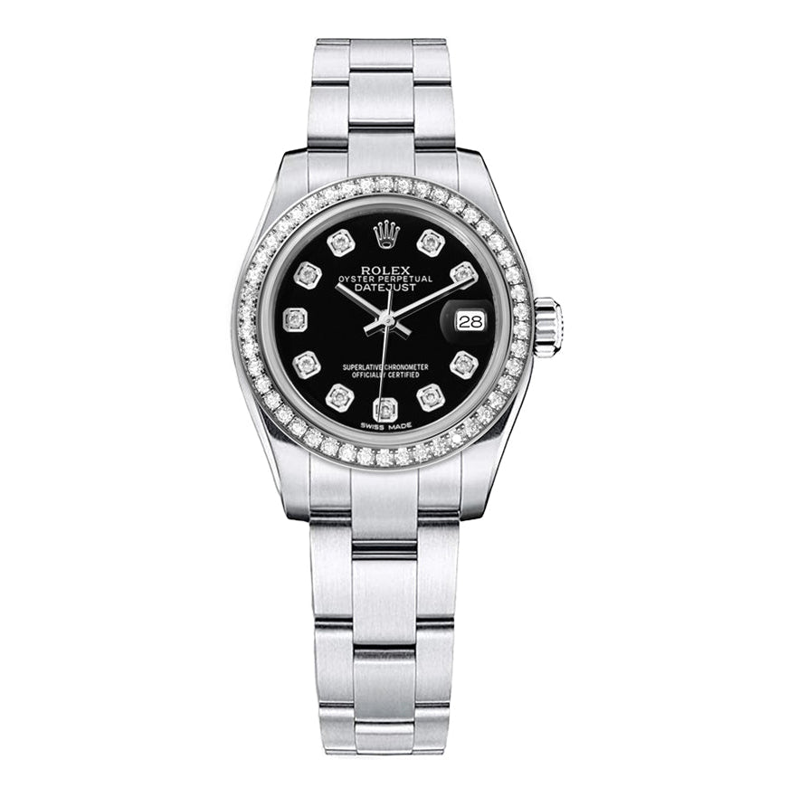Rolex DateJust 26mm Oyster Black Dial - Diamond Bezel 1.50ct - Mr. Alex Jewelry