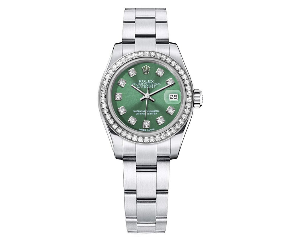 Rolex DateJust 26mm Oyster Green Dial - Diamond Bezel 1.50ct - Mr. Alex Jewelry