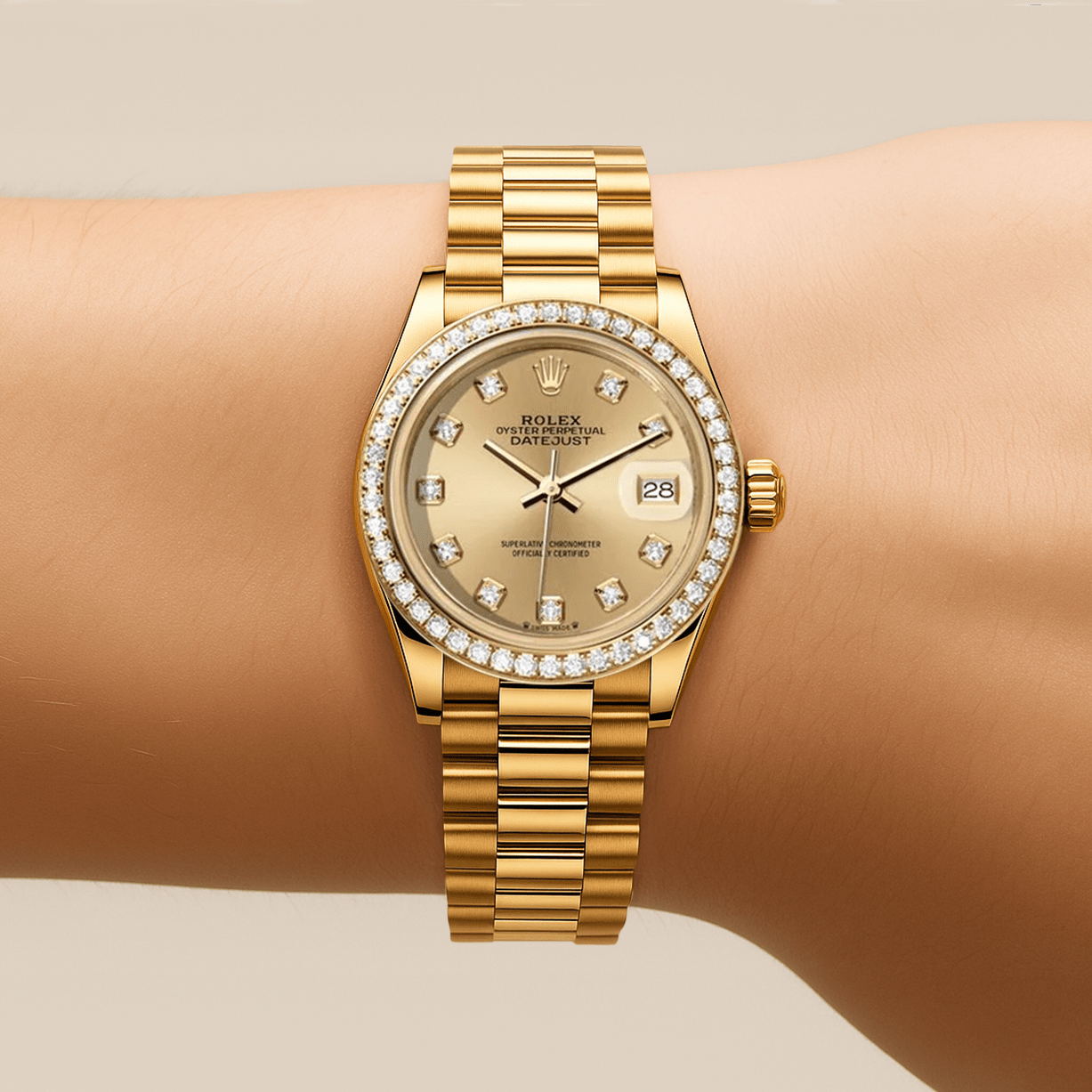 Rolex Datejust 26mm President Champage Gem Dial - Diamond Bezel - Mr. Alex Jewelry