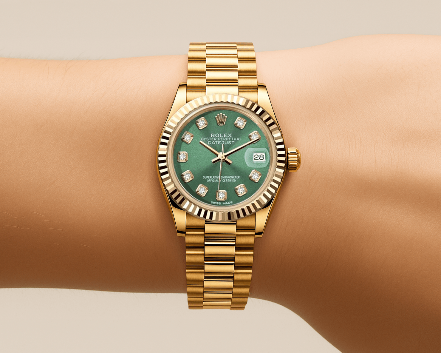 Rolex Datejust 26mm President - Green Gem Dial - Mr. Alex Jewelry