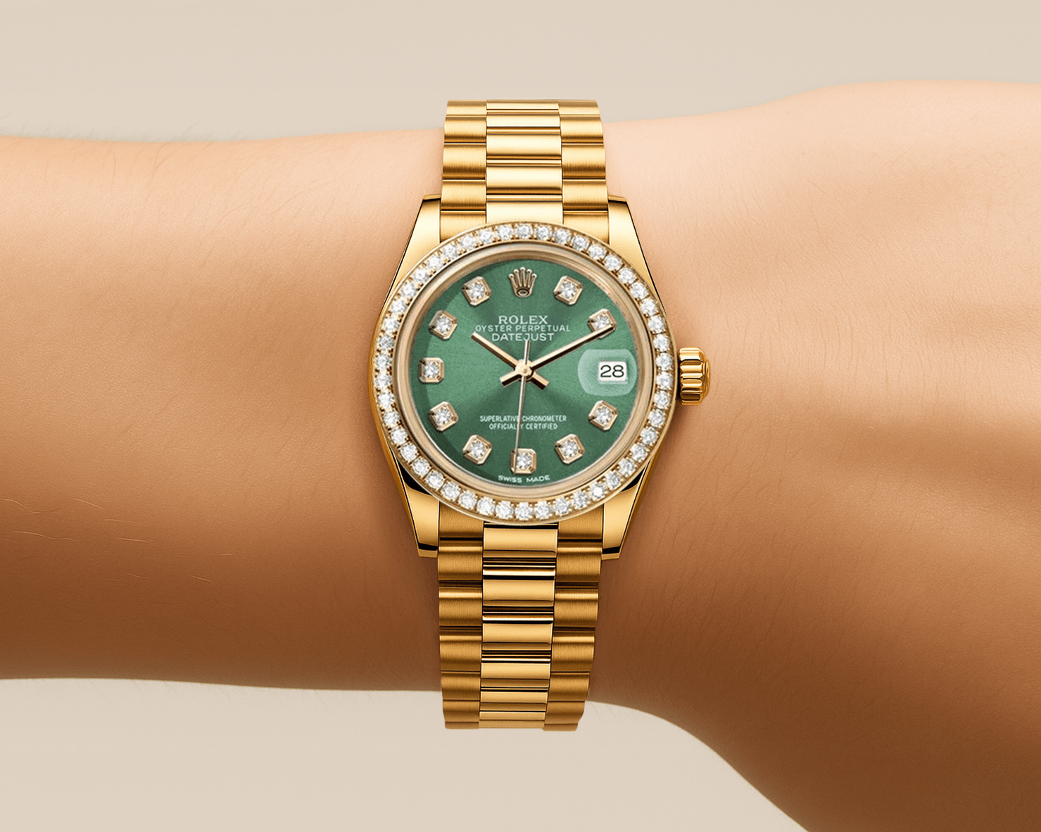 Rolex Datejust 26mm President Green Gem Dial - Diamond Bezel - Mr. Alex Jewelry