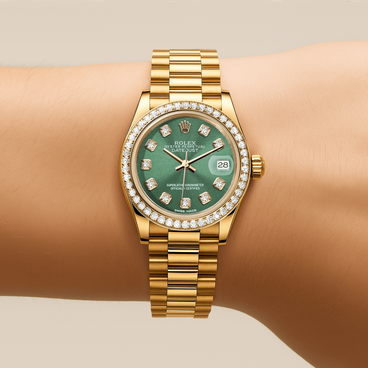 Rolex Datejust 26mm President Green Gem Dial - Diamond Bezel - Mr. Alex Jewelry