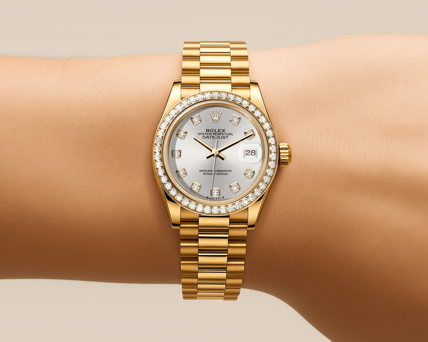 Rolex Datejust 26mm President Silver Gem Dial - Diamond Bezel - Mr. Alex Jewelry