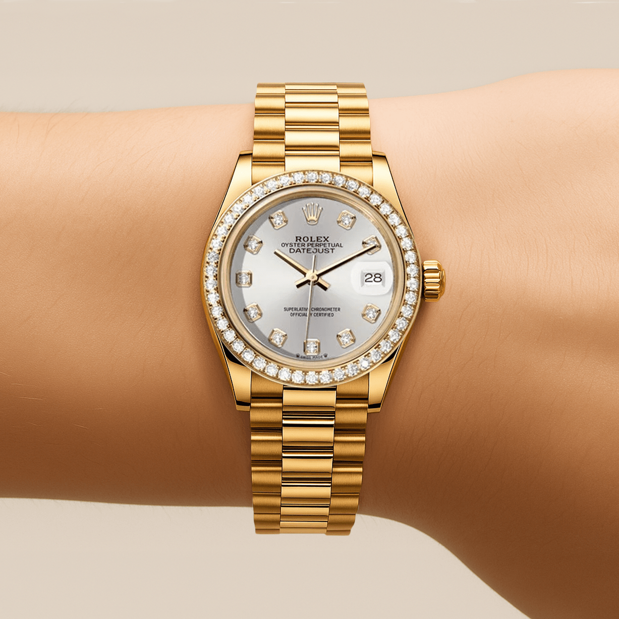 Rolex Datejust 26mm President Silver Gem Dial - Diamond Bezel - Mr. Alex Jewelry