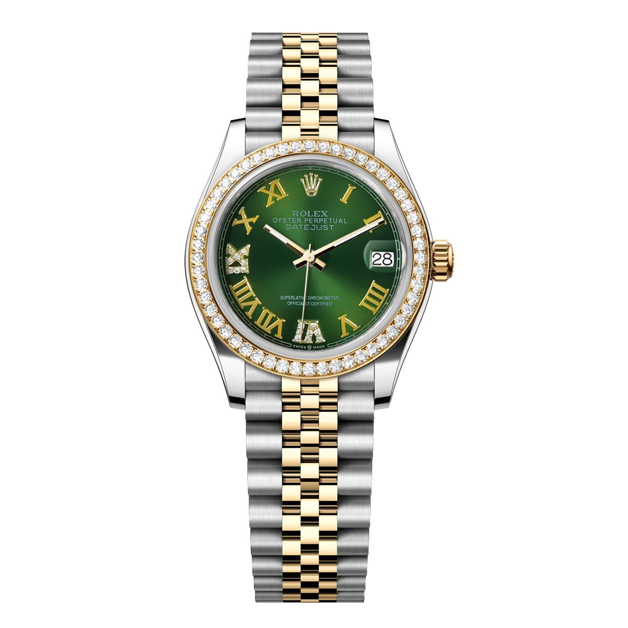 Rolex DateJust 31mm Green Roman Diamond Dial - Diamond Bezel - Mr. Alex Jewelry