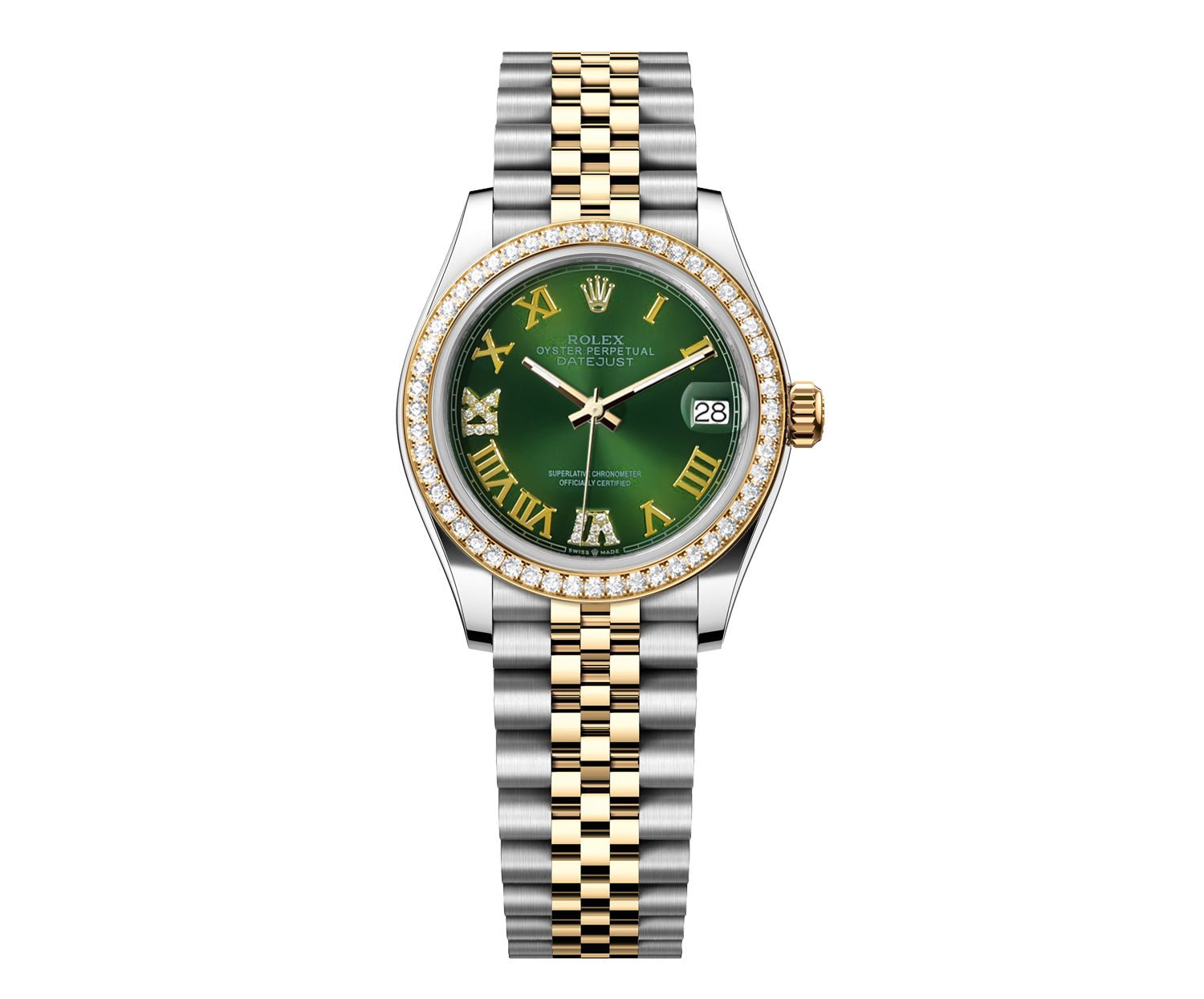 Rolex DateJust 31mm Green Roman Diamond Dial - Diamond Bezel - Mr. Alex Jewelry