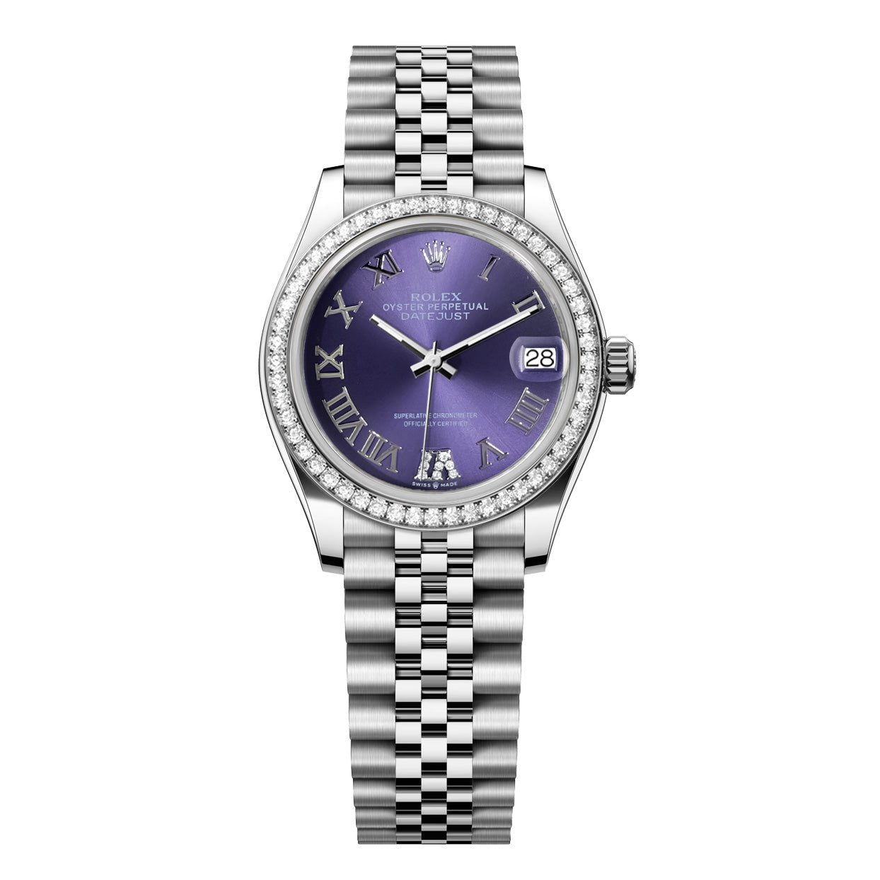 Rolex DateJust 31mm Purple Roman Diamond Dial - Diamond Bezel - Mr. Alex Jewelry