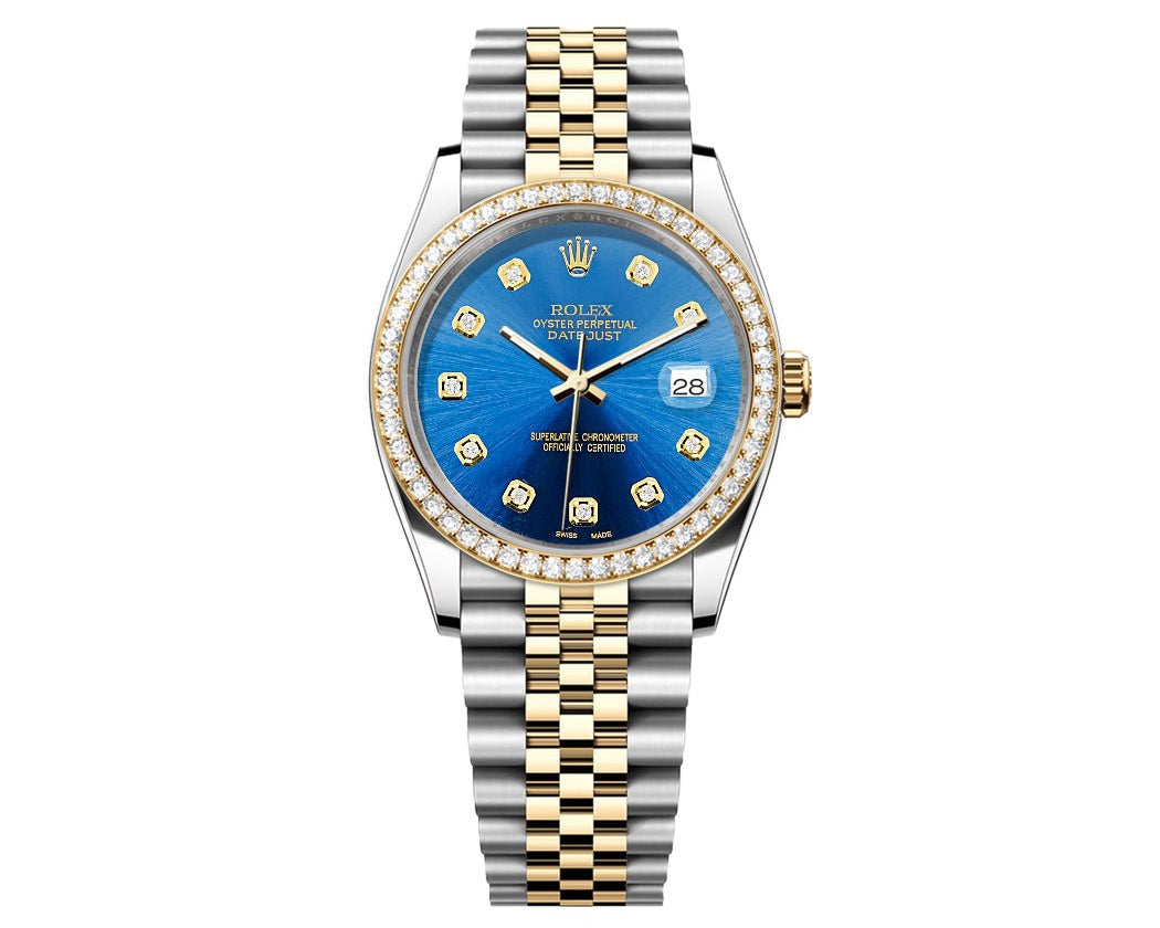 Rolex DateJust 36mm Blue Gem Dial-Diamond Bezel 1.50ct - Mr. Alex Jewelry