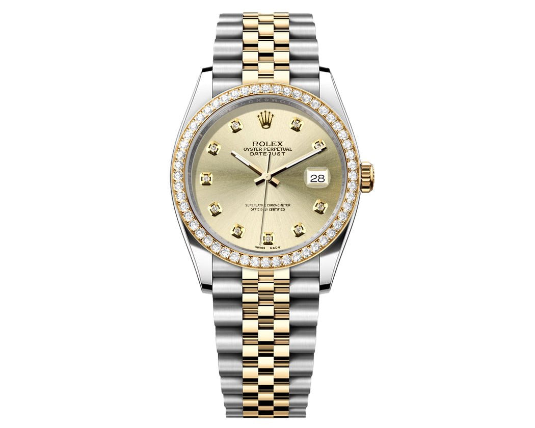 Rolex DateJust 36mm Champage Gem Dial-Diamond Bezel 1.50ct - Mr. Alex Jewelry