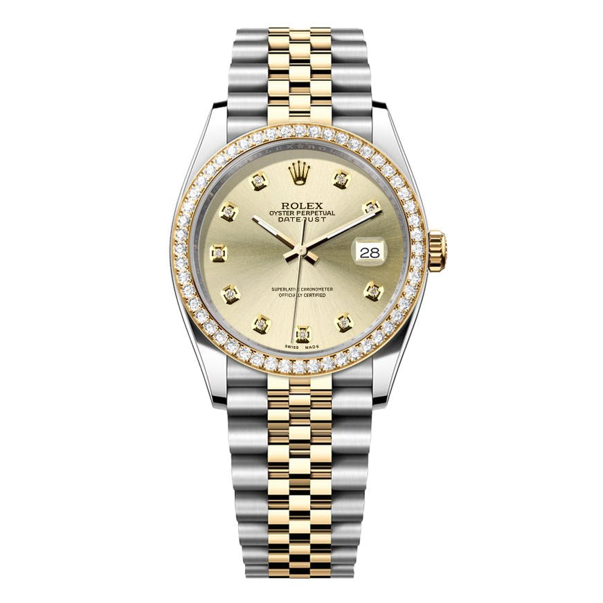 Rolex DateJust 36mm Champage Gem Dial-Diamond Bezel 1.50ct - Mr. Alex Jewelry