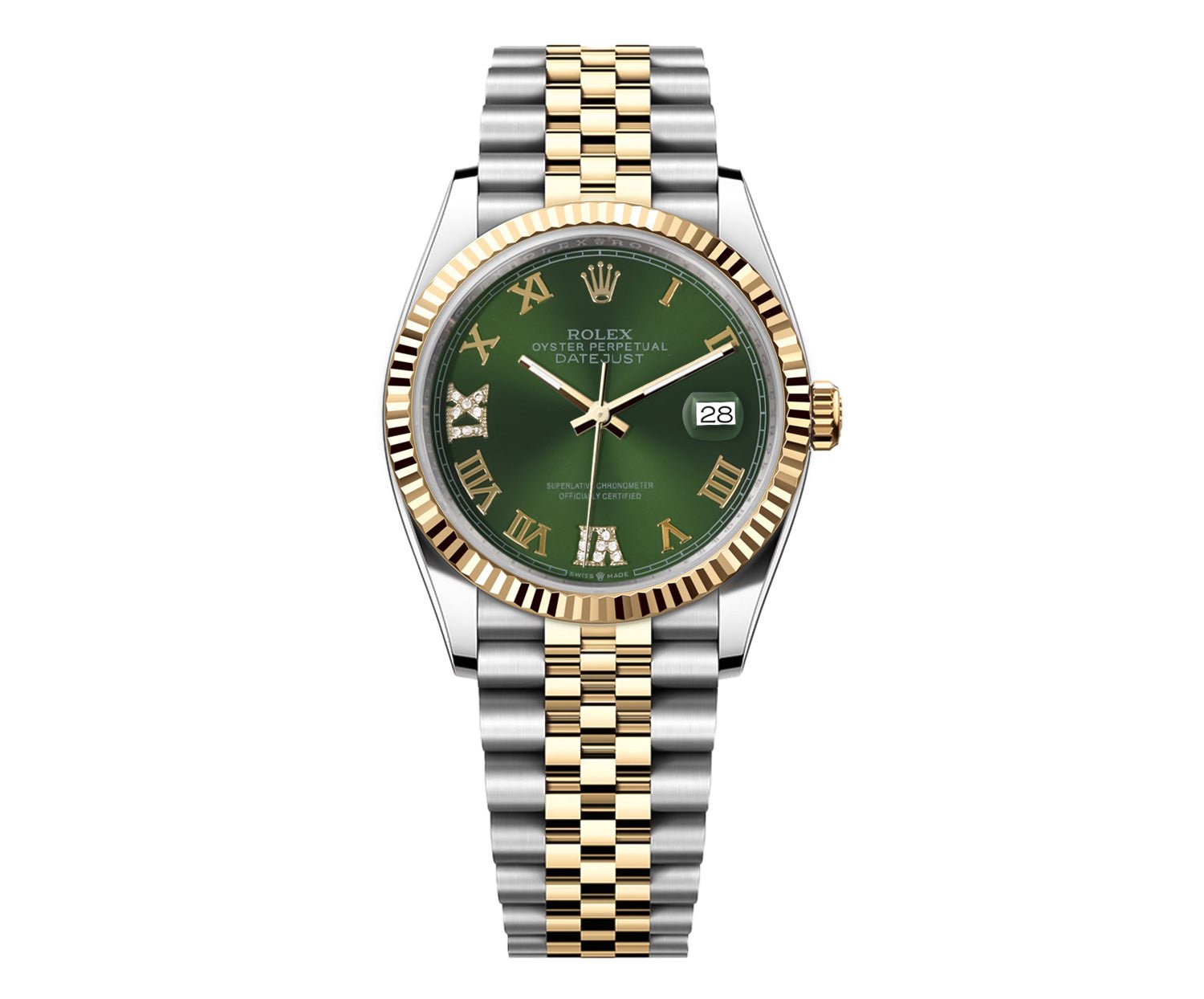 Rolex DateJust 36mm Jubilee - Green Roman Diamond Dial - Mr. Alex Jewelry