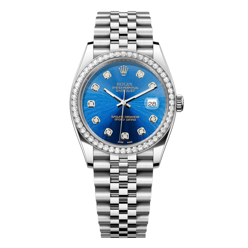 Rolex DateJust 36mm Jubilee-Light Blue Dial-Diamond Bezel 1.50ct - Mr. Alex Jewelry