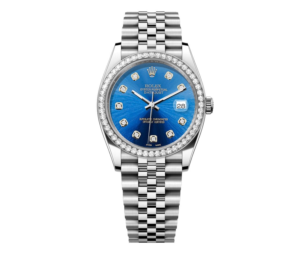 Rolex DateJust 36mm Jubilee-Light Blue Dial-Diamond Bezel 1.50ct - Mr. Alex Jewelry