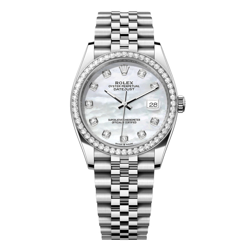 Rolex DateJust 36mm Jubilee-Pearl Dial-Diamond Bezel 1.50ct - Mr. Alex Jewelry
