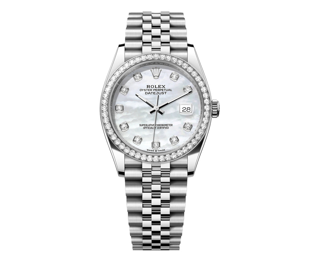 Rolex DateJust 36mm Jubilee-Pearl Dial-Diamond Bezel 1.50ct - Mr. Alex Jewelry