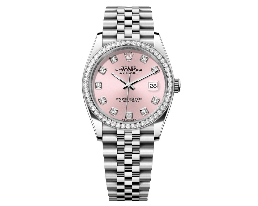 Rolex DateJust 36mm Jubilee-Pink Dial-Diamond Bezel 1.50ct - Mr. Alex Jewelry