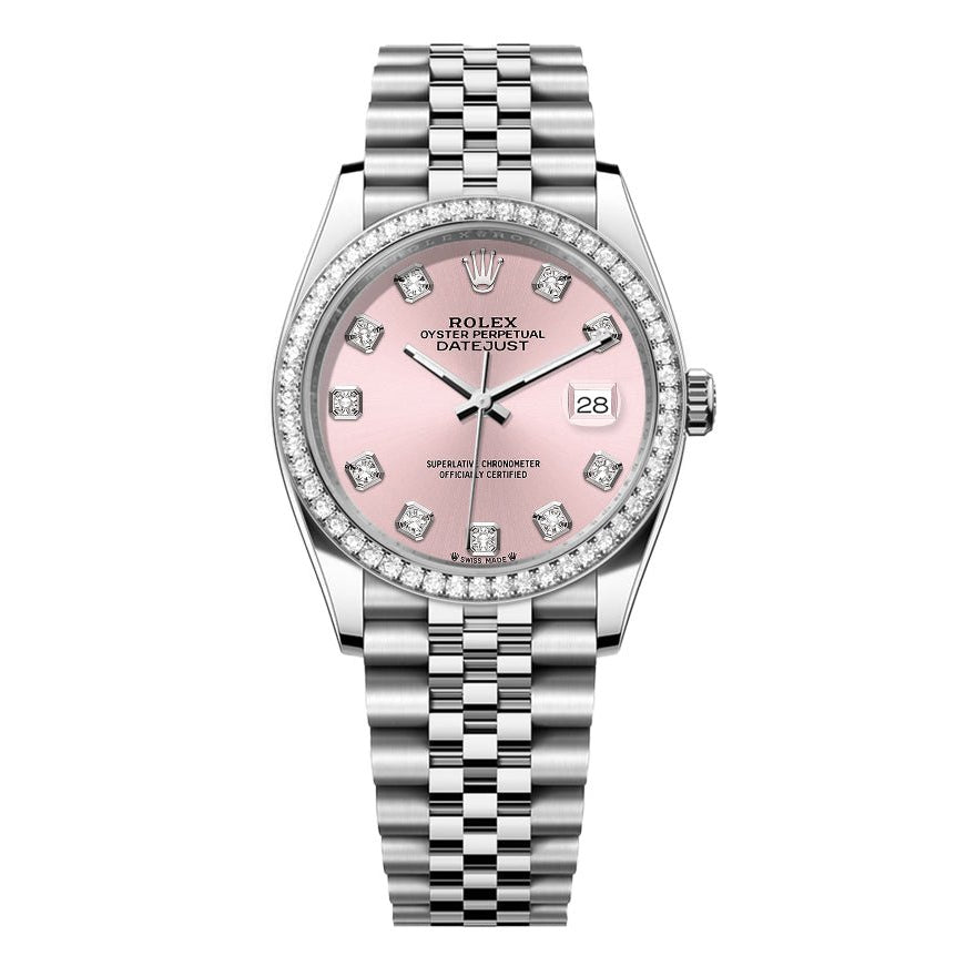 Rolex DateJust 36mm Jubilee-Pink Dial-Diamond Bezel 1.50ct - Mr. Alex Jewelry