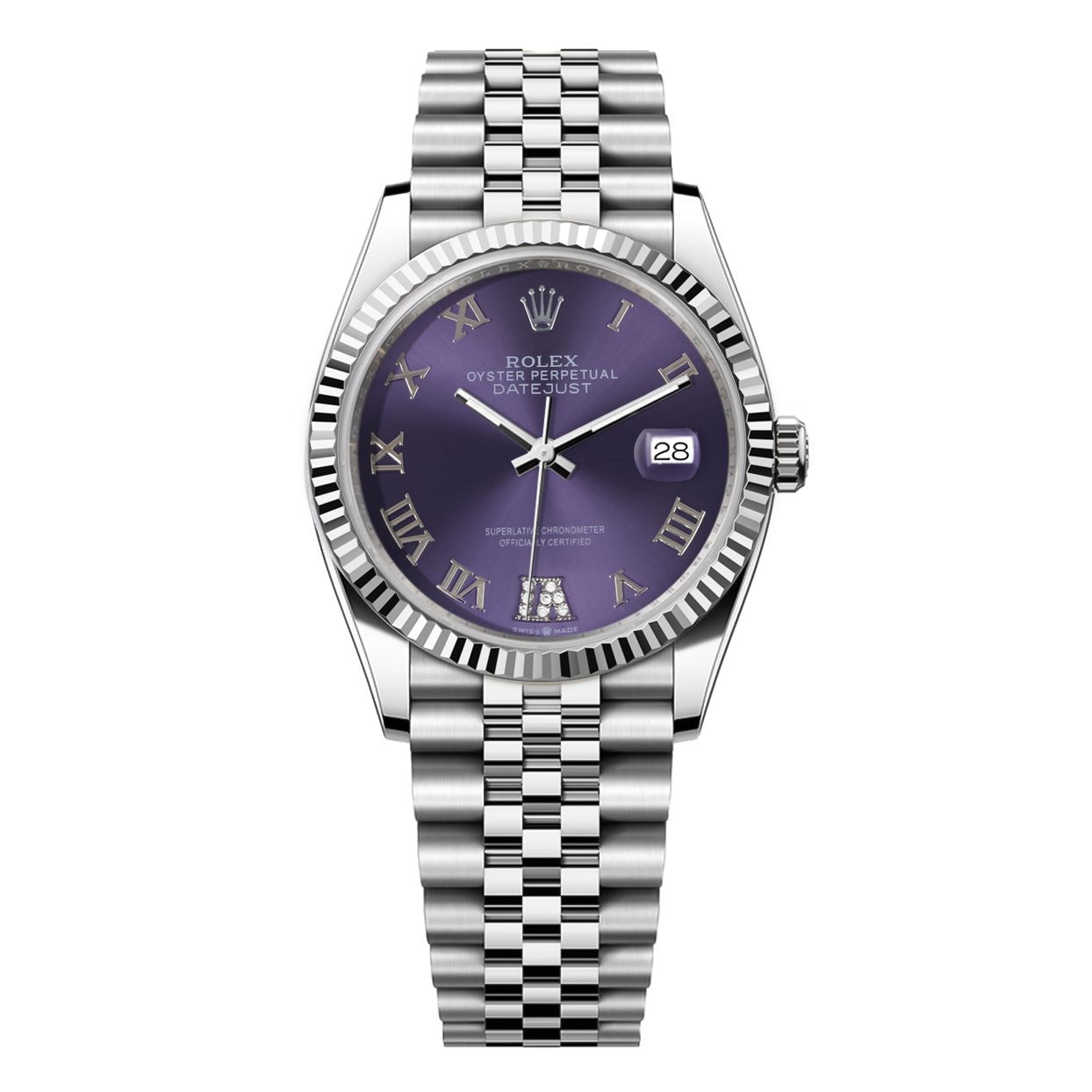 Rolex DateJust 36mm Jubilee - Purple Roman Diamond Dial - Mr. Alex Jewelry